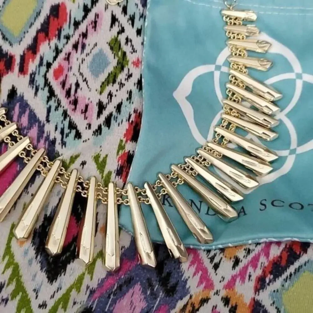 Kendra Scott Jill Gold Sunburst Spike Statement Fringe‎ Necklace Rose Gold Tone - Picture 13 of 16